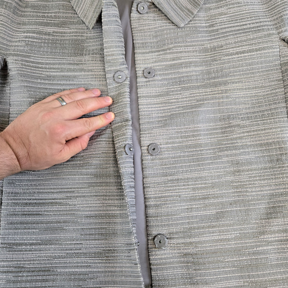 Ann Taylor Silver Metallic Tweed Short Sleeve Collared Boxy Jacket Size Large - Picture 5 of 7